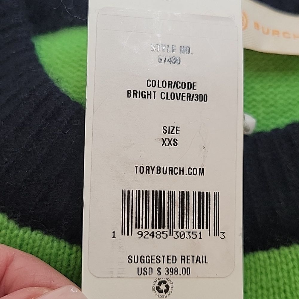 TORY BURCH Cashmere Spring Green and Navy Crewneck Sweater Size XXS NWT - Picture 9 of 11